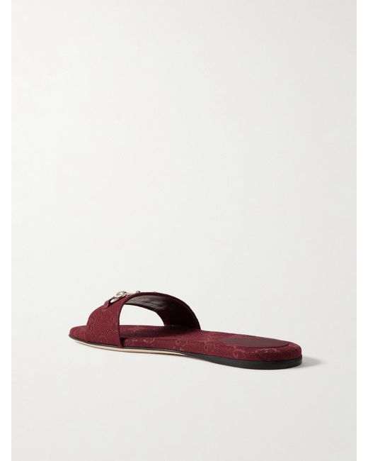 Gucci Red Siaga Horsebit-Detailed Canvas-Jacquard Slides