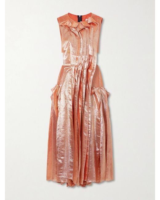 Maticevski White Trailblaze Ruffled Metallic Brocade Gown