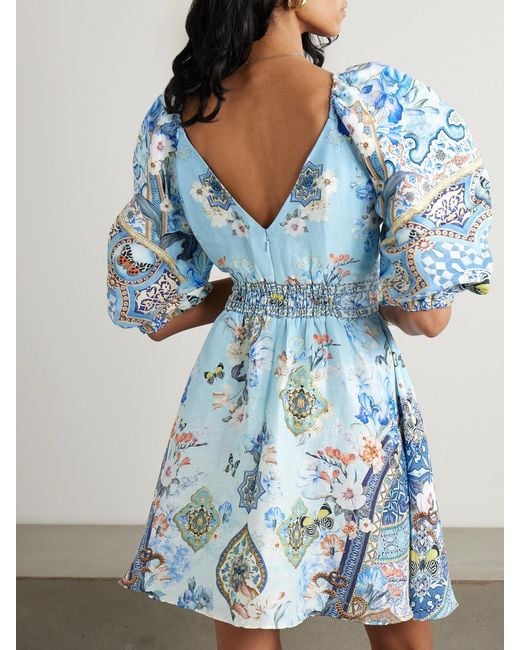 Camilla Blue Al Manial Palace Memoirs Twist-Front Crystal-Embellished Linen And Silk-Blend Mini Dress