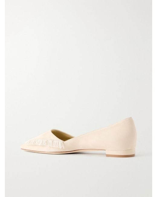 Manolo Blahnik Natural Paletotflat Fringed Suede Ballet Flats