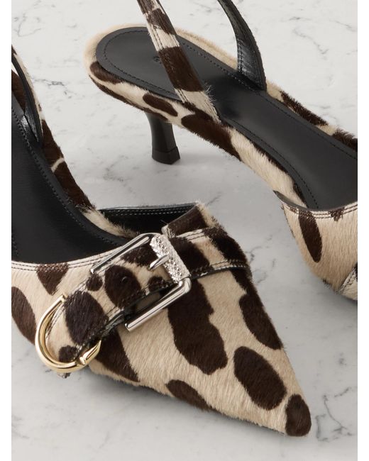 Givenchy Natural Voyou Buckled Printed Calf Hair Slingback Pumps