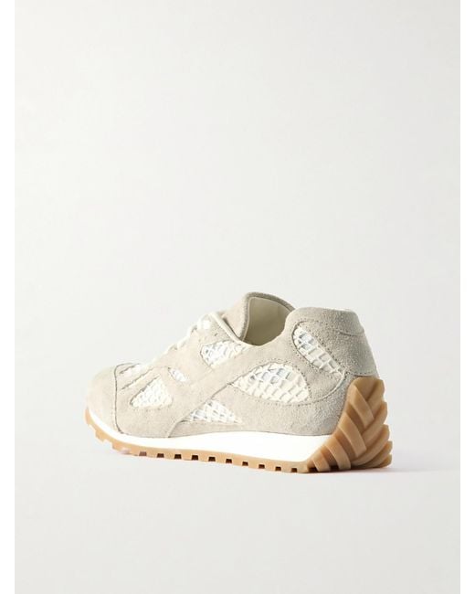Bottega Veneta White Orbit Suede, Leather, Mesh And Fishnet Sneakers
