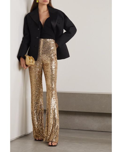 Akris Natural Sequined Stretch-Tulle Flared Pants