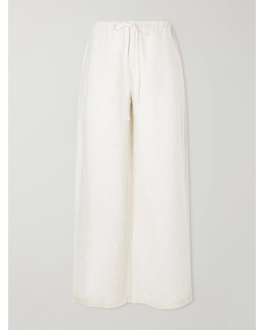 Staud White Mateo Linen Mid-Rise Wide-Leg Pants