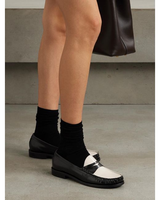 Stuart Weitzman Black Lottie Zweifarbige Loafers Aus Leder