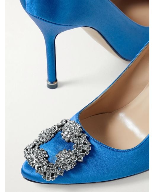 Manolo Blahnik Blue Hangisi 105 Pumps Aus Satin Mit Verzierung