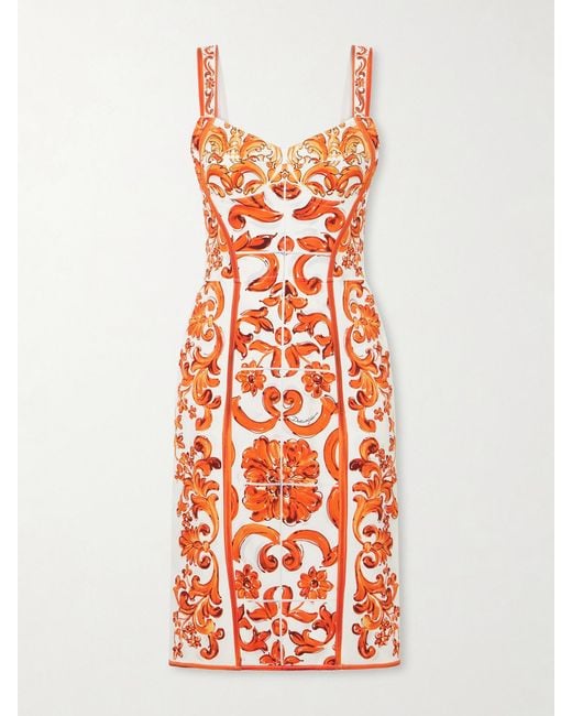 Dolce & Gabbana White Printed Silk-Blend Charmeuse Mini Dress