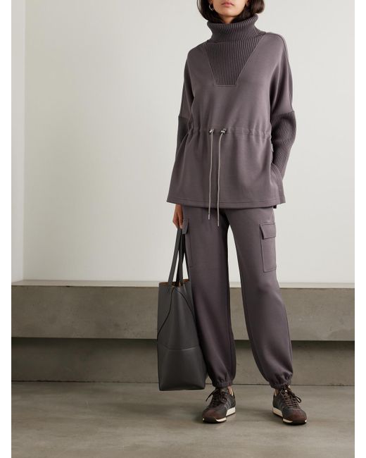 Varley Gray Suffolk Ribbed-Knit And Doublesoft Jersey Turtleneck Sweatshirt