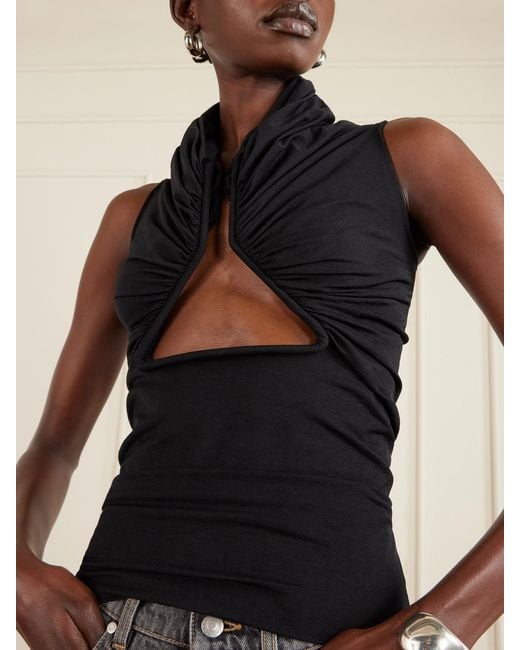 Rick Owens Black Oberteil Aus Jersey Mit Raffungen Und Cut-Out