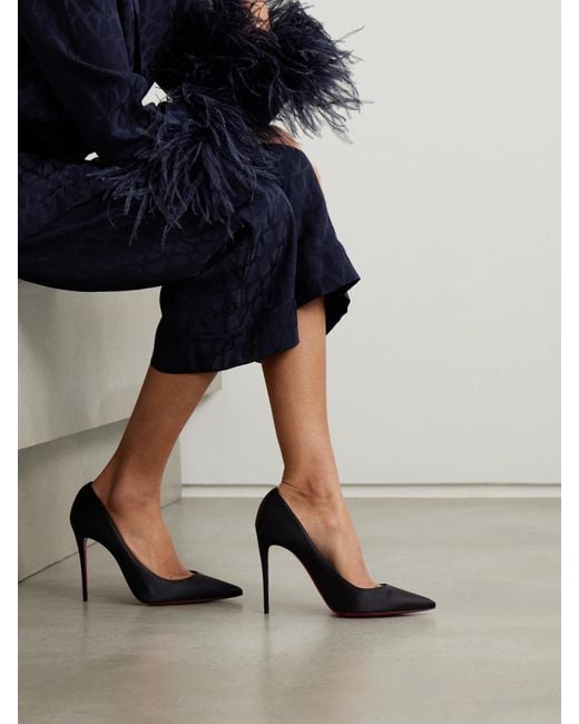 Christian Louboutin Black Classic Kate 100 Pumps Aus Glänzendem Crêpe