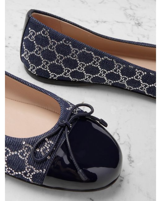 Ballerines En Jean À Finitions En Cuir Et À Cristaux New Marmont Gucci en coloris White