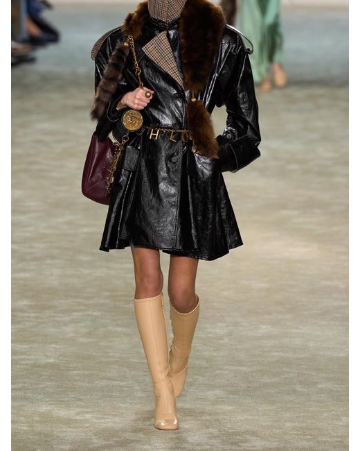 Chloé Black Wool-Blend Trimmed Coated-Linen Double-Breasted Coat