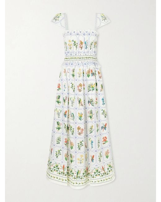 Farm Rio White Tropical Porcelain Printed Cotton-Poplin Maxi Dress