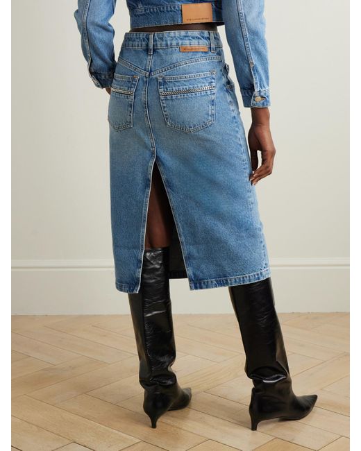Stella McCartney Blue Midirock Aus Bio-Denim Mit Verzierungen