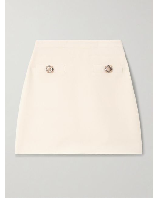 Valentino Garavani Natural Embellished Wool And Silk-Blend Crepe Mini Skirt