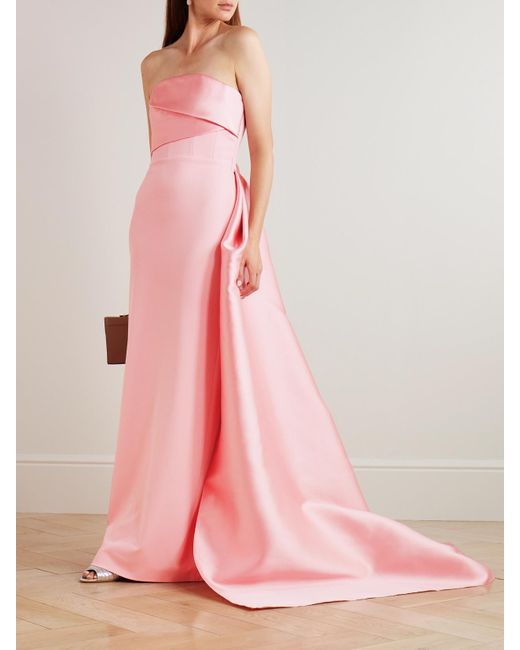 Solace London Pink Kinsley Trägerlose Robe Aus Faille Und Crêpe Mit Falten