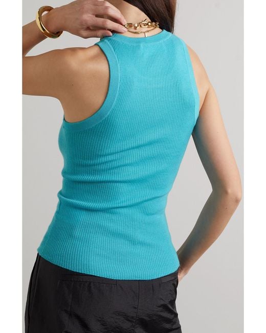 Lisa Yang Blue Addison Ribbed Cashmere Tank