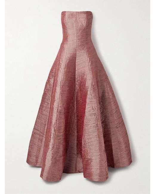 Marmar Halim Pink Strapless Plissé-Taffeta Gown