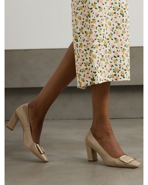 Roger Vivier Natural Belle Vivier 75 Buckled Patent-Leather Pumps