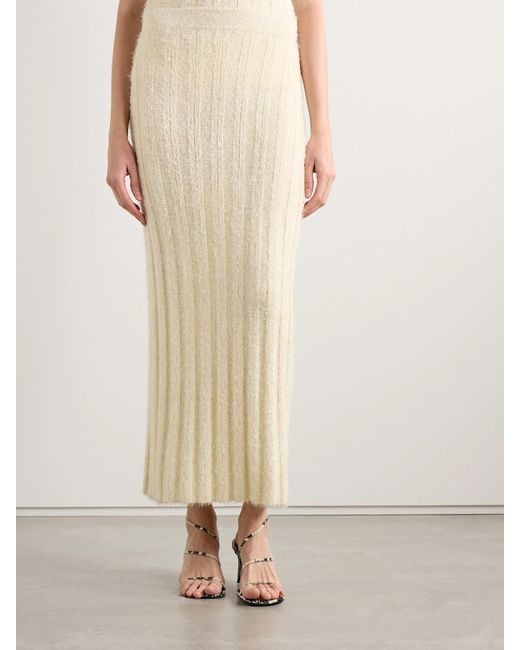 Khaite White Claire Ribbed Brushed Silk And Cashmere-Blend Midi Skirt