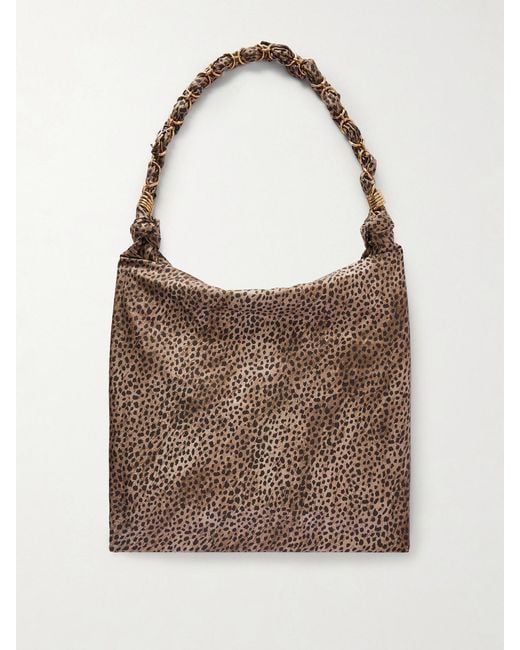 Saint Laurent Brown Amalia Medium Leopard-Print Silk-Satin Tote