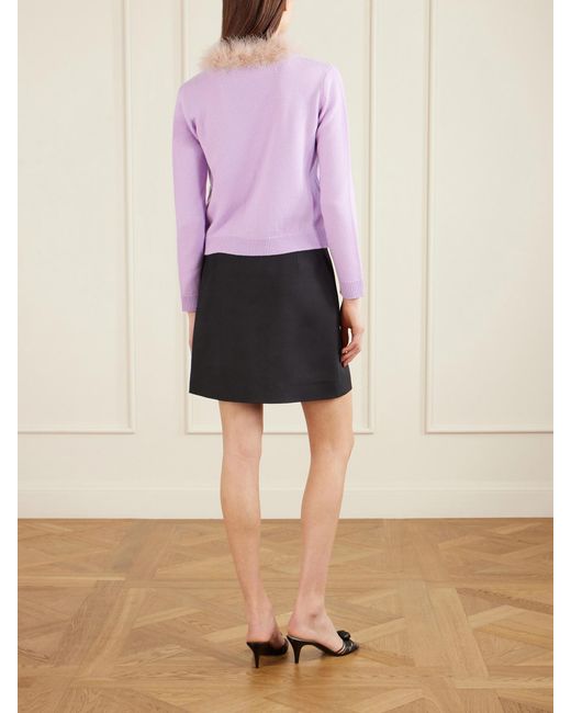 Valentino Garavani Pink Feather-Trimmed Wool Cardigan