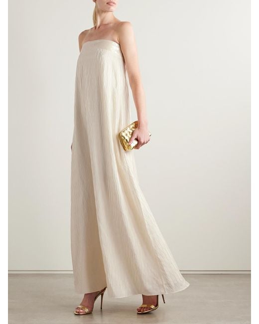 Dima Ayad Natural Strapless Sequin-Embellished Cloqué Gown