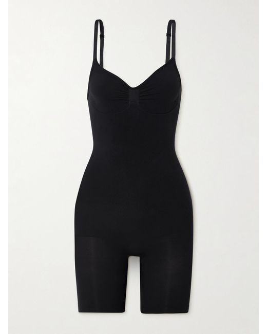Skims Black Seamless Sculpt Mid Thigh Bodysuit