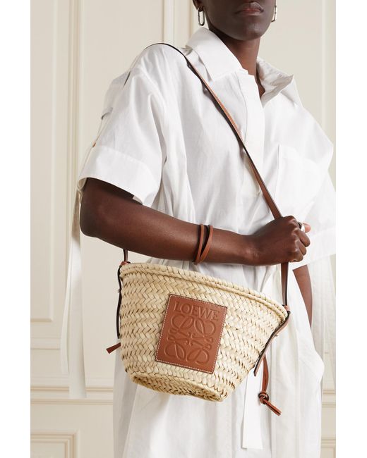 Loewe + Paula's Ibiza Pochette Leather-trimmed Woven Raffia Shoulder Bag in  Brown