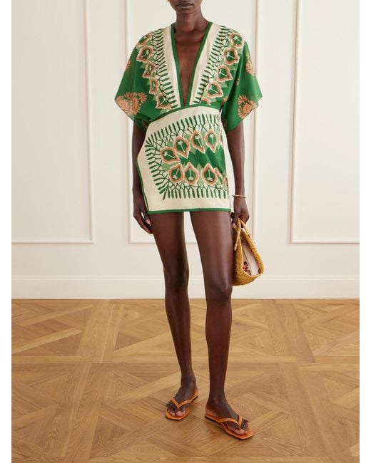 Johanna Ortiz Green Inundada De Color Printed Cotton-Voile Mini Dress