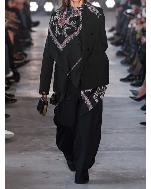 Blazer À Double Boutonnage En Grain De Poudre À Finitions En Voile À Imprimé Cachemire Sacai en coloris Black