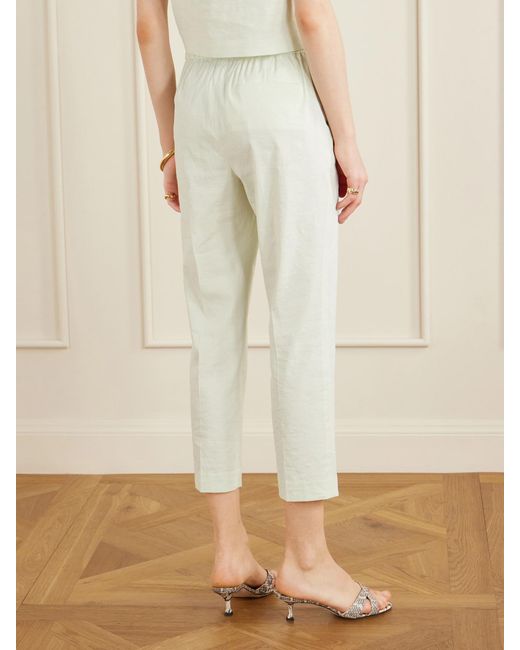 Theory White Treeca Linen-Blend Straight-Leg Pants