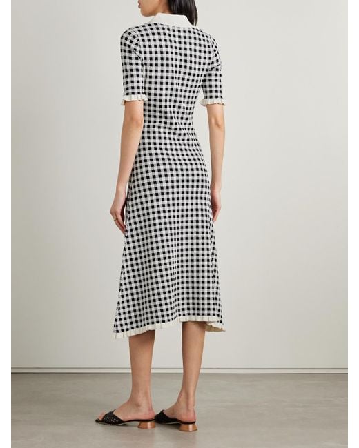 Robe Midi En Mailles Jacquard À Carreaux Et À Volants Saige Sea en coloris White