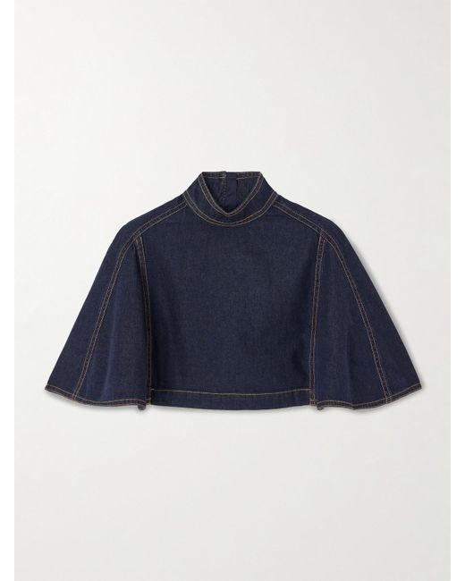 Zimmermann Blue Cropped Cape-Effect Denim Blouse