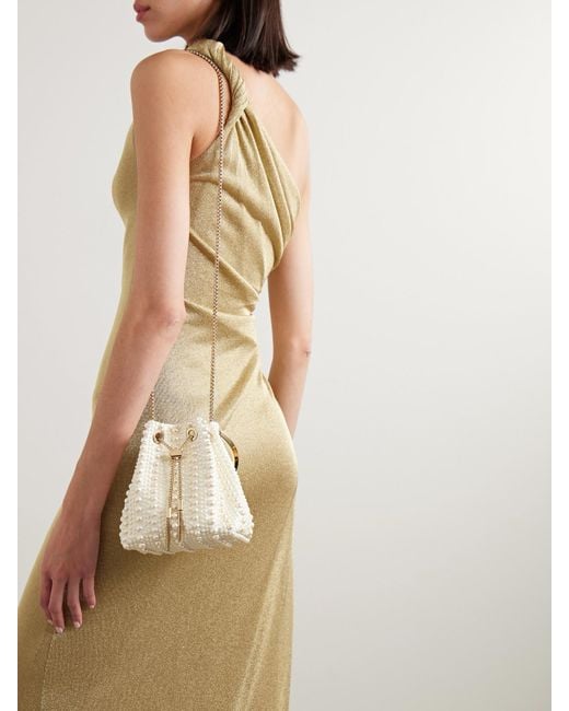 Jimmy Choo White Bon Bon Beuteltasche Aus Satin Mit Kunstperlen