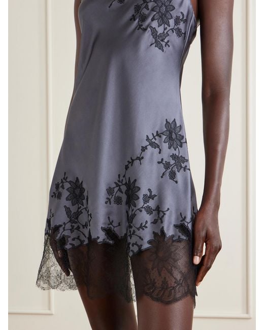 Carine Gilson Blue Lace-Embroidered Silk-Satin Mini Dress