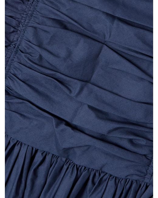 Matteau Blue Strapless Ruched Organic Cotton-Poplin Midi Dress