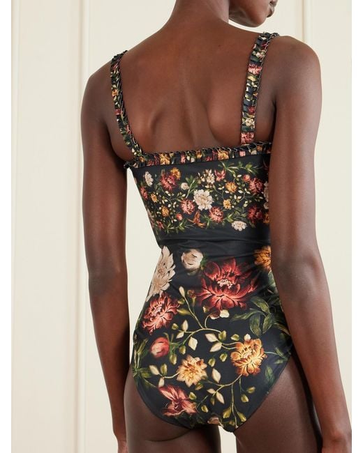 Agua Bendita Multicolor Limón Paramo Ruffled Floral-Print Swimsuit