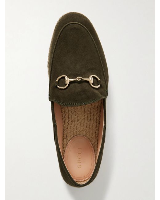 Gucci Green Cleo Collapsible-Heel Horsebit-Detailed Suede Espadrilles