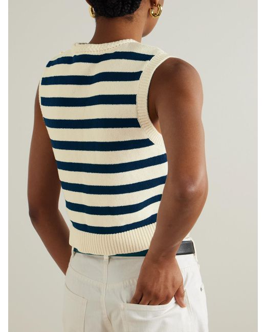 FRAME Blue The Harbor Button-Embellished Striped Cotton-Blend Vest