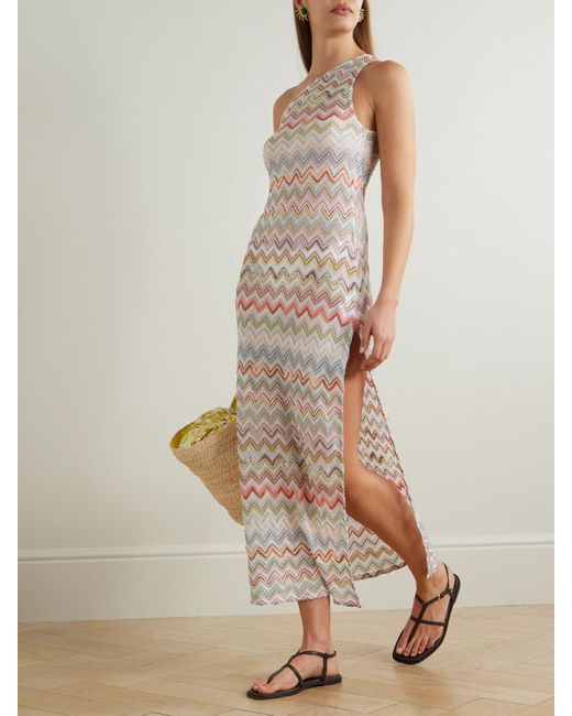 Missoni White One-Shoulder Striped Metallic Crochet-Knit Coverup