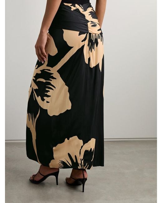 Johanna Ortiz Black Luminosity Draped Floral-Print Stretch-Jersey Maxi Skirt
