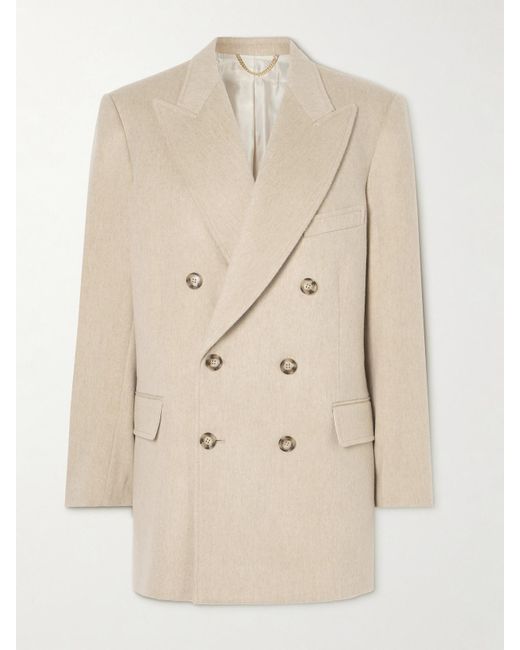 Victoria Beckham Natural Double-breasted Wool And Cashmere-blend Blazer