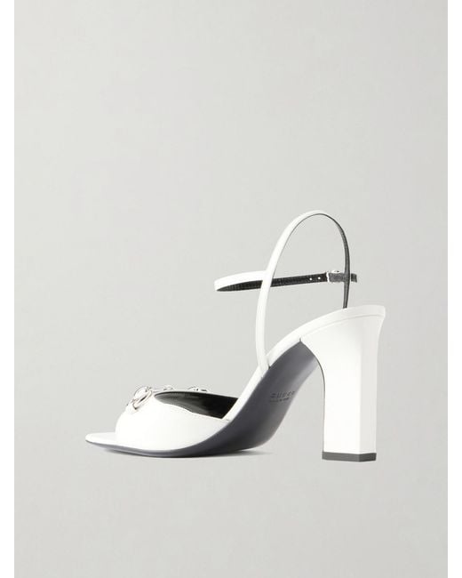 Gucci White Signora Horsebit-Embellished Patent-Leather Sandals
