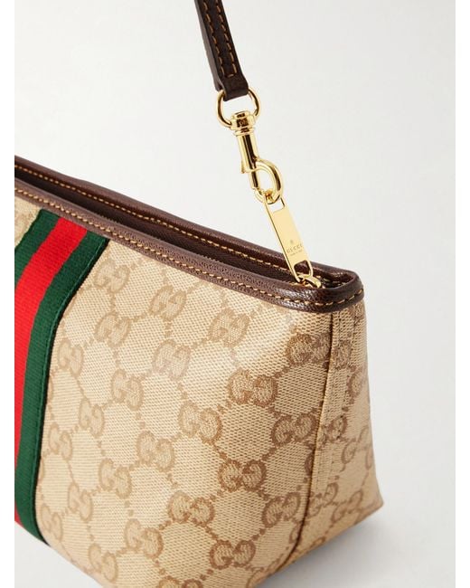 Gucci White Mini Leather And Webbing-Trimmed Coated-Canvas Shoulder Bag