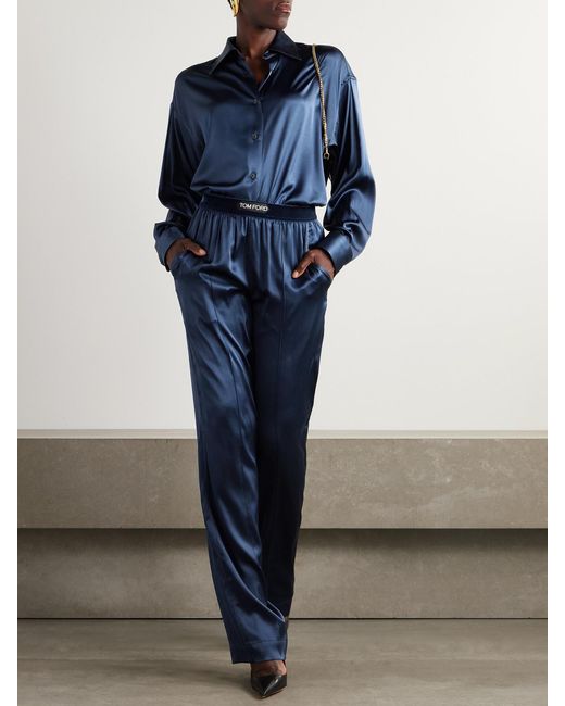 Tom Ford Blue Oversized Stretch-Silk Satin Shirt