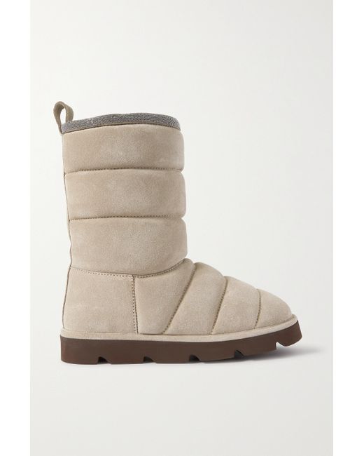 Brunello Cucinelli Multicolor Bead-embellished Shearling-lined Quilted Cashmere Boots