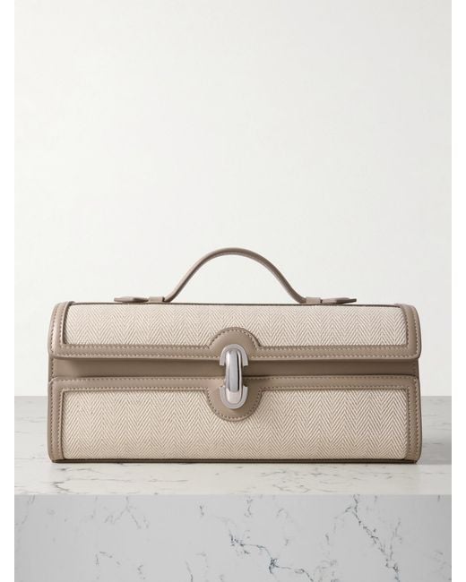 SAVETTE Natural Slim Symmetry Pochette Leather-Trimmed Herringbone Linen Tote