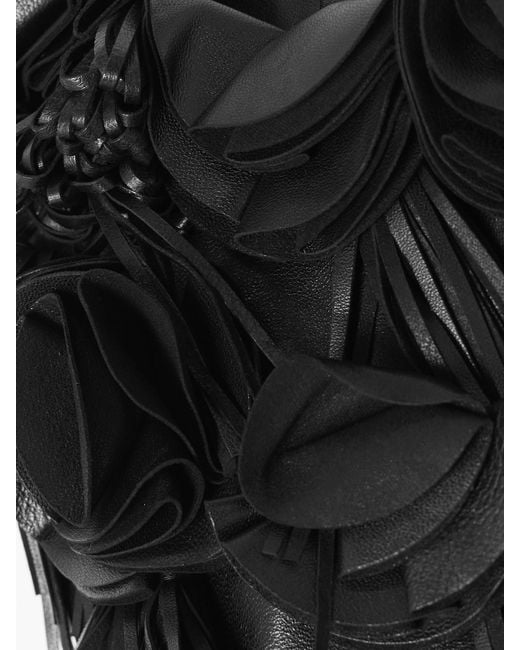 Ulla Johnson Black Marlowe Floral-Appliquéd Leather Top