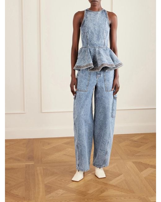 Alaïa Blue Mid-Rise Barrel-Leg Jeans